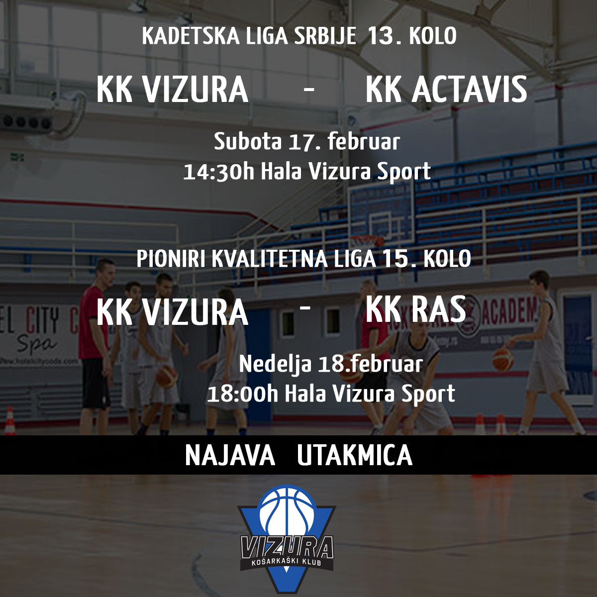 match announcements, basketball academy vizura, 